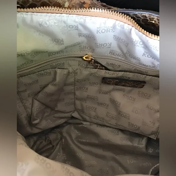 MICHAEL KORS Python Snake Brown Hobo Shoulder Handbag Purse - Picture 9 of 16